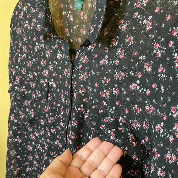 Wild Fable Whimsigoth Sheer Crop Top Long Sleeve Floral Button Down Size XXL - Picture 4 of 11
